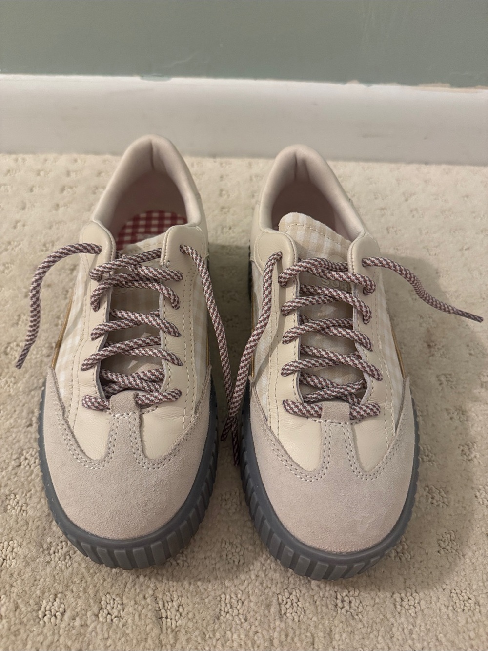 Sorel Women’s Beige Lace-Up Sneakers with Gray Sole